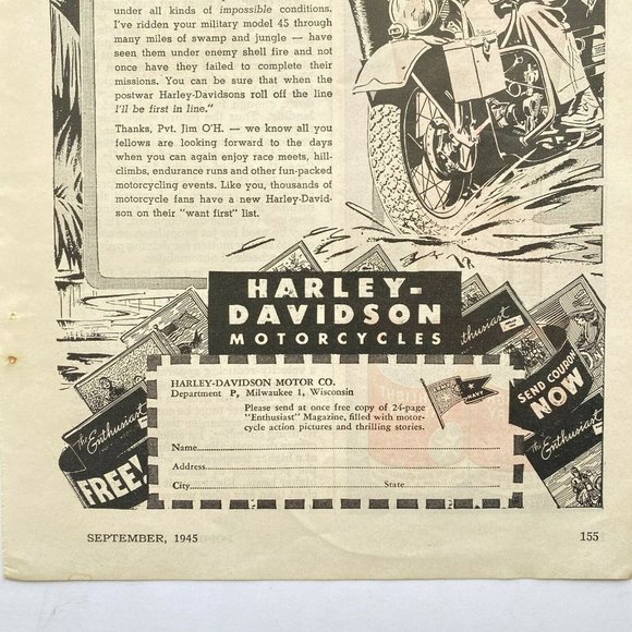 1945 Vintage Old HARLEY DAVIDSONS Stand Up Magazine Print Ad Popular Mechanics - Picture 3 of 4
